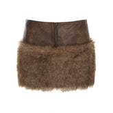 y2k outfits Trendy Hot Girl Leather Stitching Furry Low Waist Slim-Fit Sexy Sheath Skirt New